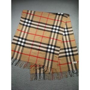 Royal Rossi Scarf Mens Womens Tan Plaid Cashmere Soft Fringed Wrap Classic